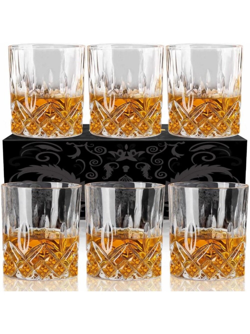 Set of 6 Whiskey Glasses - 10 oz Old Fashioned Tumblers for Scotch, Bourbon